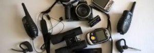 walkie talkie, camera, binoculars